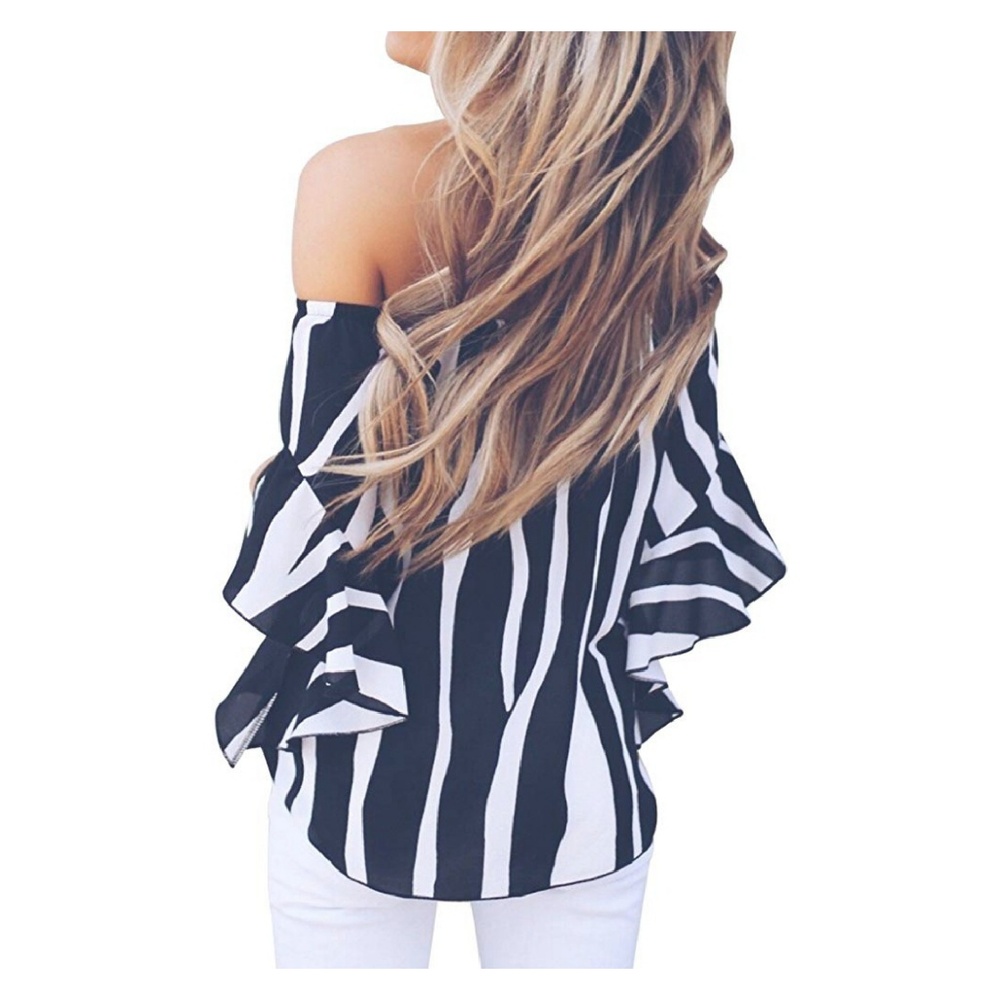 Striped-Off-the-Shoulder/Front Tie-Knot Top - Picture 5 of 6